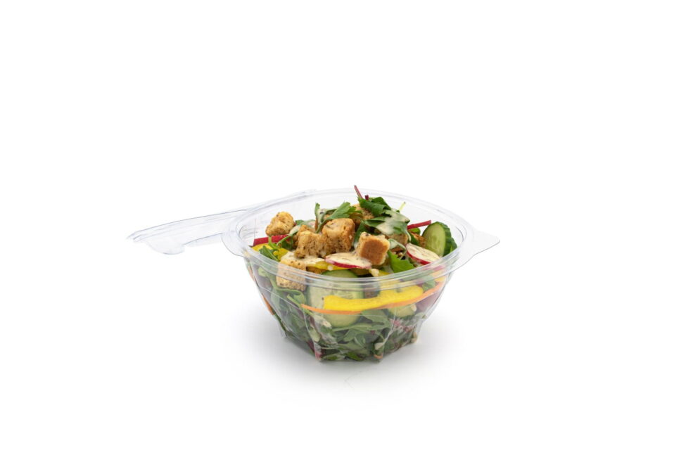 1000ml Round Hinged Salad Container Open (Large)