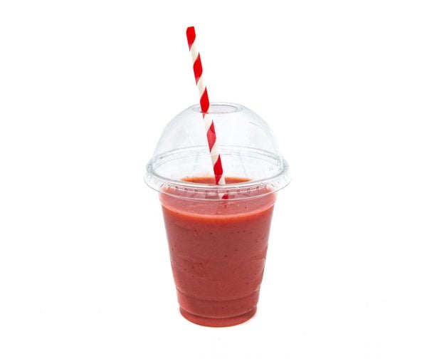 12oz PET Smoothie Cup With Raspberry Smoothie With Domed Lid With Hole And Straw