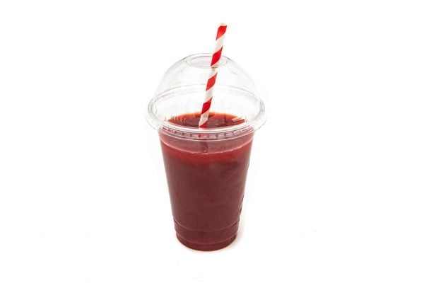 16oz PET Smoothie Cup With Raspberry Smoothie And Domed Lid With Straw