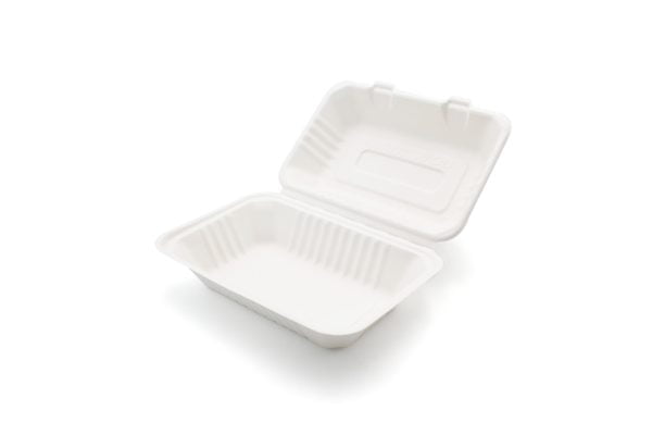 2320027 Bagasse Lunch Box 9x6 Inch Open