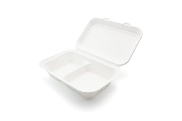 2320028AA Bagasse Lunch Box 2 Compartment Open