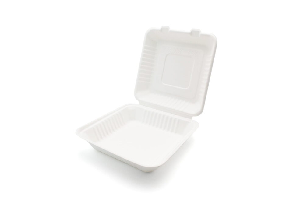 2320028C Bagasse Meal Box 9x9 Inch Open