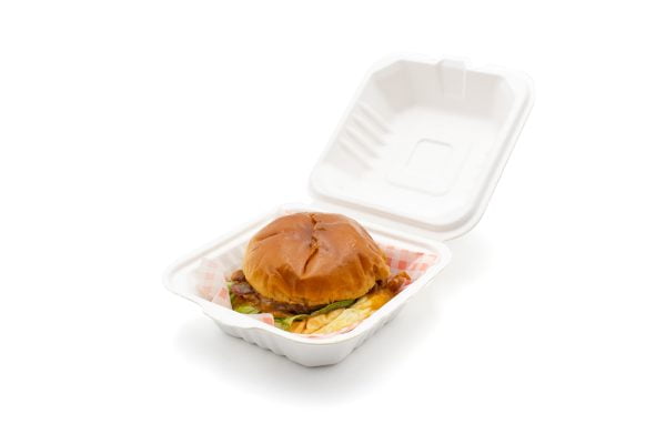 2420009 Bagasse Burger Box Open With Food