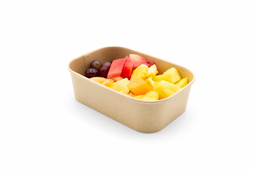 650ml Rectangular Kraft Bowl With Food Contents