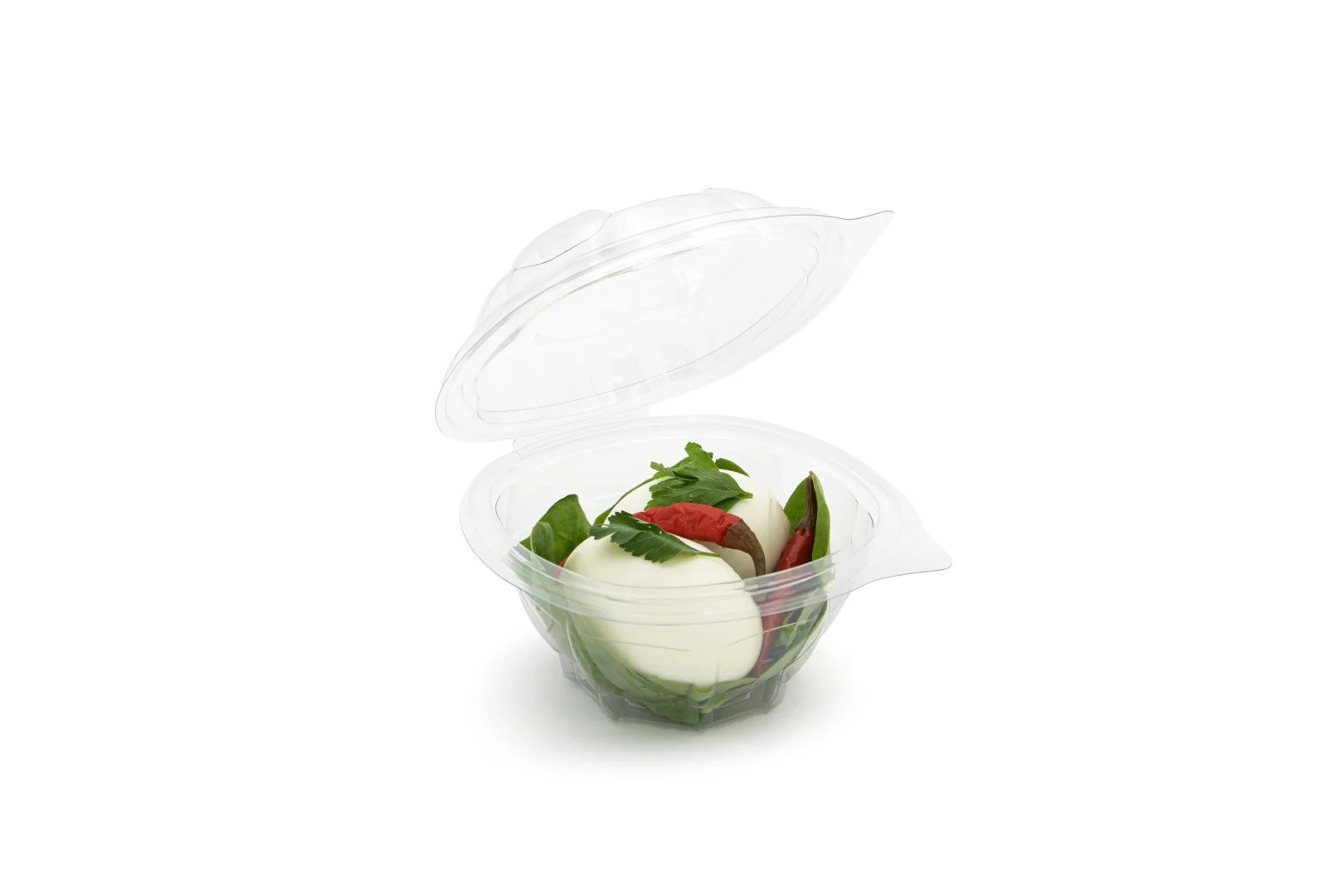 Plastic Hinged Salad Bowl PET Round Shape 250ml (300 Units)