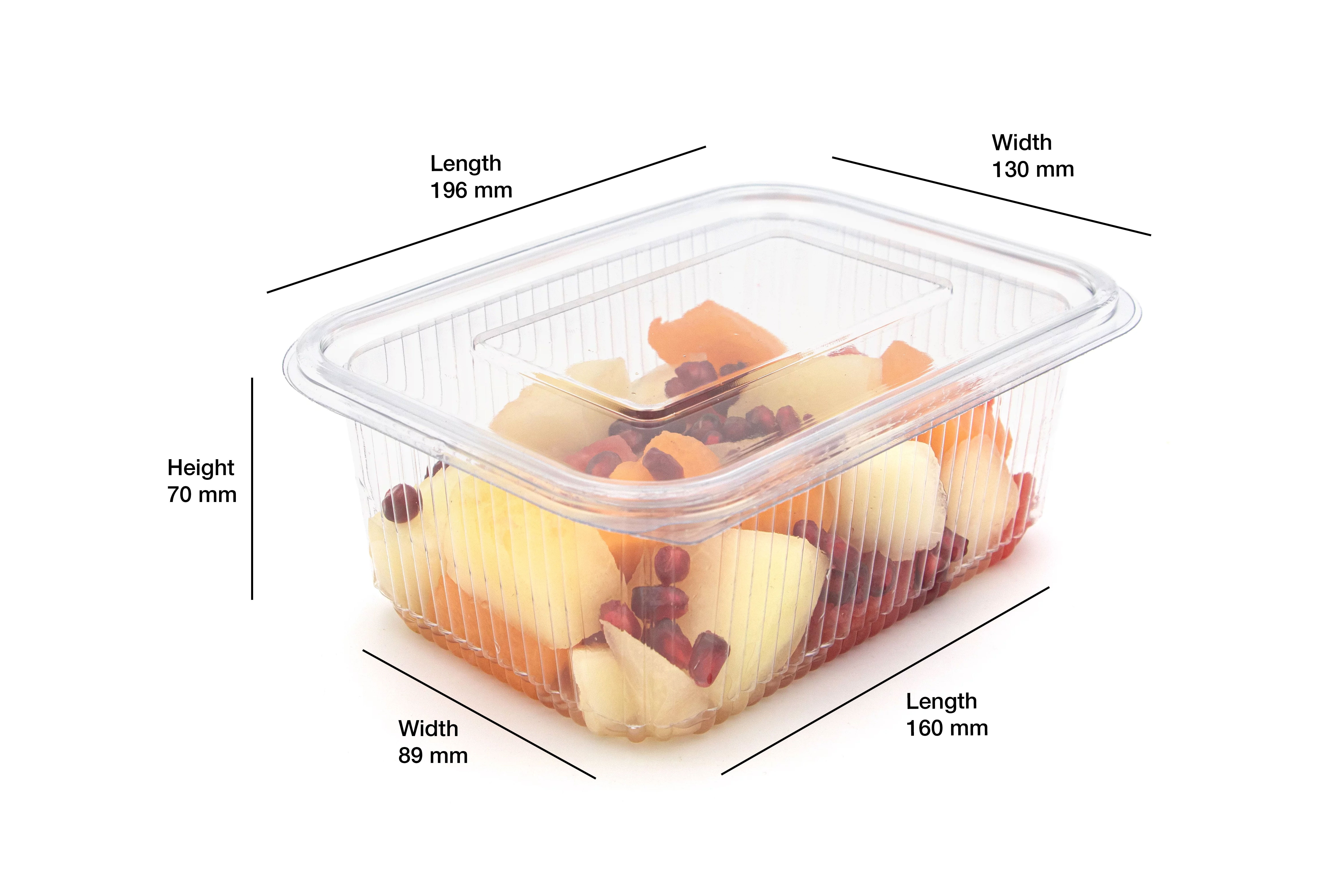 Salad Container Rectangular Clear Plastic with Hinged Lid 1000ml Pack Size  100
