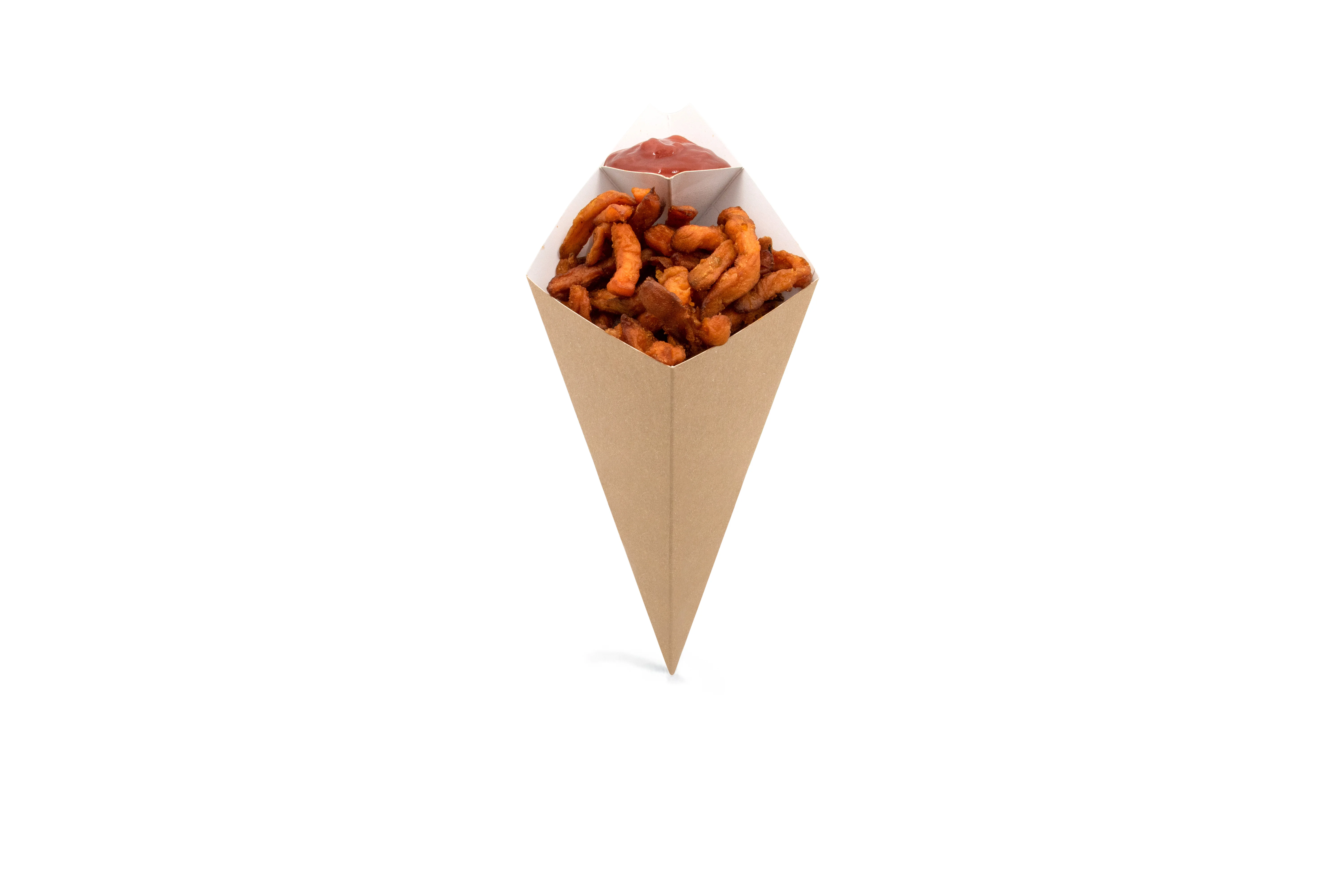 White Paper Cones with Built in Dipping Sauce Compartment - 8oz