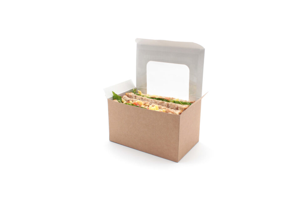 5430063A Kraft Bloomer Sandwich Box Open With Sandwich Contents